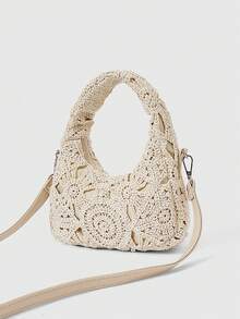 ROMWE Kawaii Ladies, Women HandBag,Crossboby Bags,Hobo Bag,Vacation Essentials,Beach Bag,Crochet Set,Bohemia,Floral Bag,Bag Charms,Fashionable,Personalized,Versatile,Street,Sweet And Cool Girls,Hot Girls(Random Pattern) - Apricot - View 3