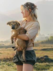 WESTFADE Round Neck Button Front Half Sleeve Loose Fit Mixed Stitch Cardigan Sweater - Apricot - View 5