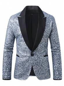 Manfinity AFTRDRK Men's Fashionable Sequin Single-Breasted Suit Jacket - Silver - View 3