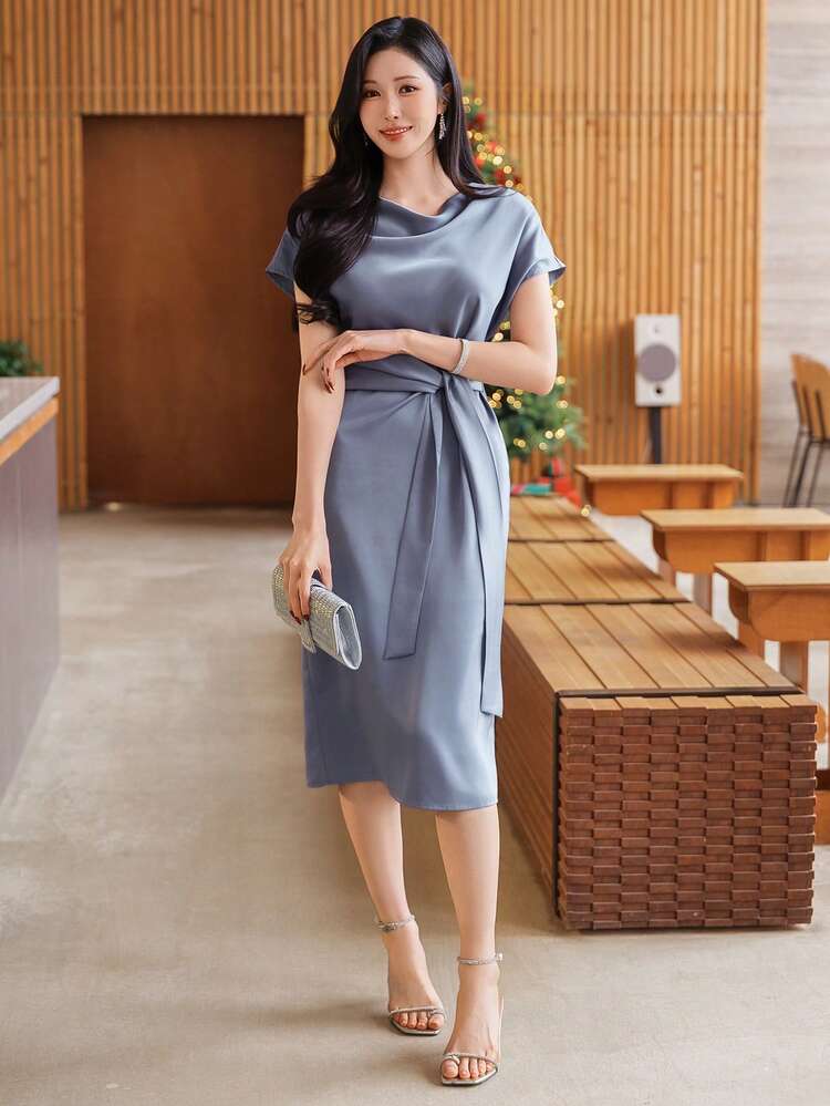Spring & Summer Rhinestone Shiny Elegant Formal Dress, Suitable For Valentine's Day, Wedding, Party, Banquet, Slim Fit Waist Tie Dress For Women Sundress