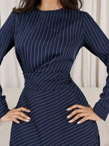 Veilorie 女士通勤时尚条纹收腰长款上衣和长裤阿拉伯风格套装 - 彩色 - 查看 7
