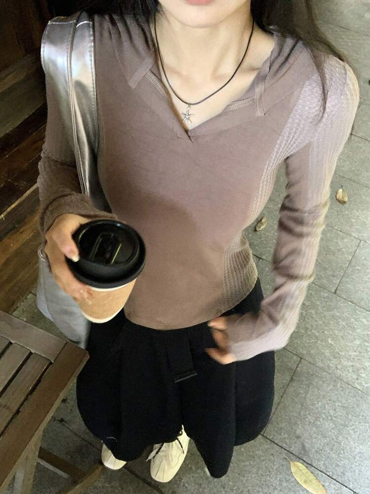 Women's Casual Korean Style Loose Fit Hooded Long Sleeve T-Shirt