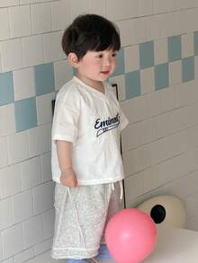 DAZY Toddler Boys' V-Neck Casual Letter Embroidered Short Sleeve Top