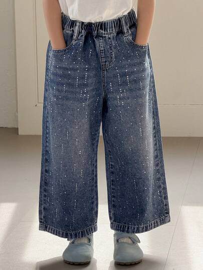 DAZY Young Girls Casual Rhinestone Embellished Loose Fit Jeans