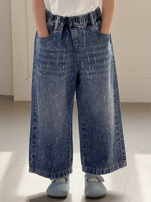 DAZY 女童（小号）休闲水钻装饰宽松牛仔裤