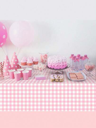 1pc/2pcs Pink And White Checkered Tablecloths 54 X 108 Inches Disposable Party Picnic Tablecloths Splash Proof Plastic Checkered Tablecloths For Camping Decoration Party Gifts,Christmas Party Tablecloth, Halloween, Halloween Decoration, Back To School