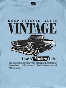 Attitoon Áo thun nữ tay ngắn cổ tròn dáng ôm, in hình xe hơi cổ điển, thích hợp cho mùa hè. - Màu xanh nhạt - Xem 5