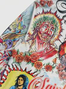 ROMWE MEN Street Life Chemise polo à manches longues imprimée avec rayures, style décontracté universitaire pour hommes - Multicolore - Voir 5