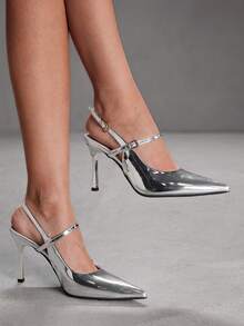 CUCCOO SZL Sexy Fashion Pointed Toe Women's Stiletto High Heel Backless Sandals, Suitable For Party, Nightclub Valentine's Day - Silver - View 2