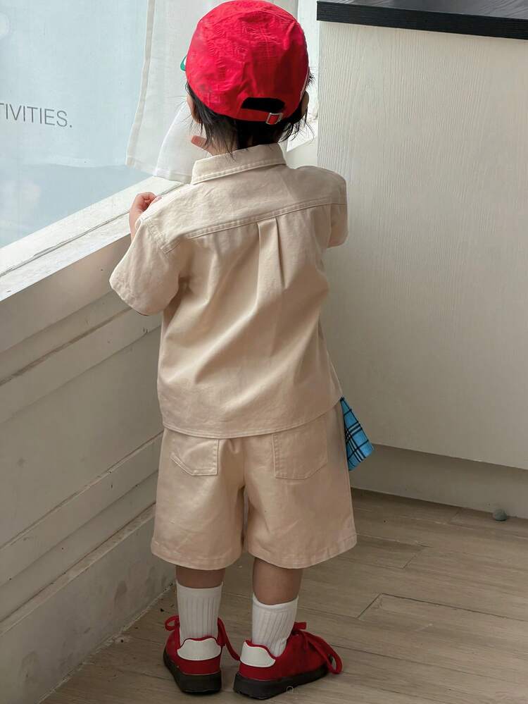 Baby Boy Front Button Collar Casual Shirt + Shorts T-Shirt Set Summer