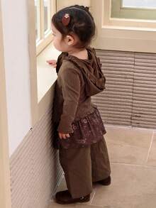 Dazy Kids Baby Girl Casual Loose 2 In 1 Floral Print Straight Leg Pants - Coffee Brown - View 2