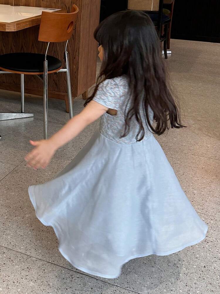 Baby Girl Embossed Round Neck Elegant Short Sleeve Dress Toddler Girls Clothes