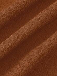 SHEIN PETITE Quần dài nữ Petite Series kiểu dáng tối giản, chất liệu dệt kim co giãn, có họa tiết, cạp chun. - màu nâu - Xem 7