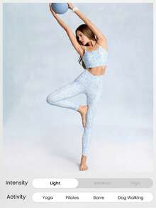 GLOWMODE 24" FeatherFit™ Crossover Leggings With Built-In Underwear Light Support Low Impact Yoga Daily Gym Valentine's Day - Blue and White - View 6