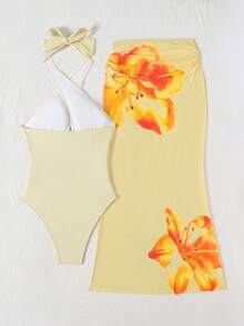 Swim Oasis Bộ đồ bơi nữ Oasis gồm áo tankini cổ yếm in họa tiết hoa và váy maxi. - Vàng nhạt - Xem 6