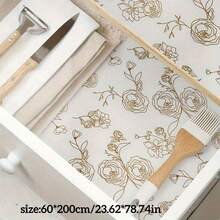Gold Rose Printed Non-Stick Drawer Liner: Made Of EVA Material, Removable Drawer Mat For Kitchen Cabinet ,Dehumidifier For Home - Clear - View 10