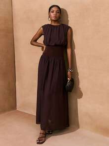 Zivah 2026 Vacation Casual Distinctive AB Material Patchwork Elegant Brown Dress - Brown - View 6