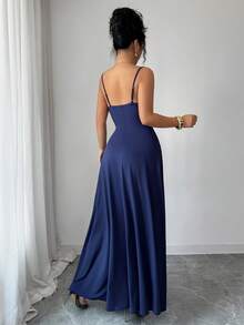 Elenzga Đầm nữ thanh lịch không tay, eo thắt kim loại, dáng ôm dài đến mắt cá chân, xòe nhẹ, thích hợp mặc hàng ngày, dự đám cưới, dạ hội, đi làm, tiệc tốt nghiệp, ngày lễ, hẹn hò, tiệc tùng, Halloween, Giáng sinh, Năm mới, Lễ Tạ ơn. - Màu xanh hải quân - Xem 2