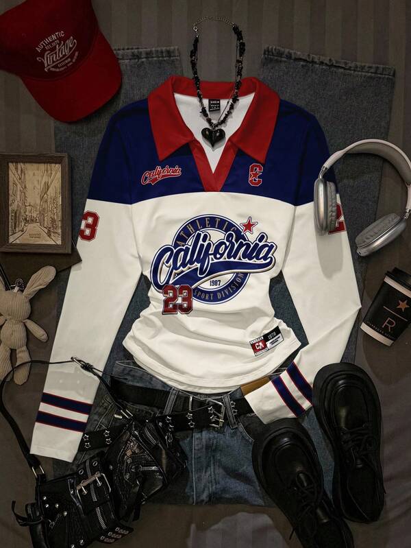 Attitoon قميص كاجوال للنساء مطبوع بحرف ملون، خريف