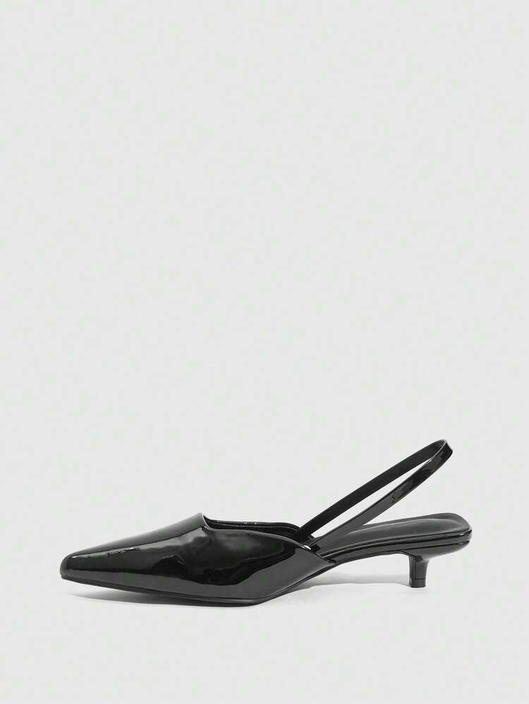 CUCCOO SZL Women's Pointed Toe Stiletto Heel Black PU Leather Slip-On Pumps, Fashionable Minimalist Design, Comfortable For Daily, Party, And Banquet Wear Prom Heels