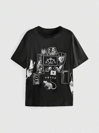 T-shirt ample de style boyfriend vintage gothique foncé, grande taille, unisexe