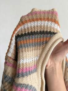 Sunspun Plus Size Colorful Knitted Pullover Sweater, Autumn/Winter - Apricot - View 6