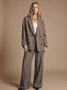 Maija 两件套女士休闲双排扣西装外套和裤子套装 西装套装 女士套装 女士西装 女士套装 西装套装 - 棕色 - 查看 1