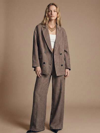 Maija 两件套女士休闲双排扣西装外套和裤子套装 西装套装 女士套装 女士西装 女士套装 西装套装