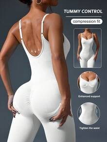 Easithlete Áo liền quần hai dây màu trơn dành cho nữ - trắng - Xem 2