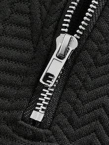 Officeau 男士 Old Money 纹理提花休闲运动四分之一拉链卫衣，长袖上衣 - 黑色 - 查看 4