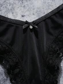 两件套性感蕾丝女士内衣套装，优雅浪漫无钢圈文胸套装，轻薄无衬垫内衣 - 黑色 - 查看 8