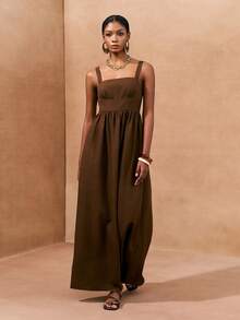 Zivah 2026春夏收腰A字咖啡棕色竹纤维面料女装 - 咖啡棕 - 查看 4