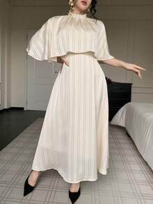 DAZY Women's Elegant Striped Frill Trim Dress, Spring/Summer Wedding Guest Dress Sundress - Beige - View 11