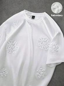 PAVTROS 男士街头风畅销圆形字母刺绣图案T恤，适合户外音乐节、休闲外出、送给男友/丈夫的礼物、周年纪念礼物，白色 - 白色 - 查看 5