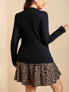 SHEIN LUNE 大码情人节女装套装，纯色圆领长袖上衣搭配格子印花半裙，两件套夏季女装，优雅套装，大码秋季假日女装 - 彩色 - 查看 3