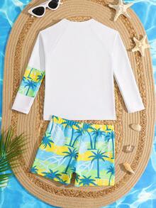 男童椰子树印花泳衣套装，夏季海滩度假 - 彩色 - 查看 2