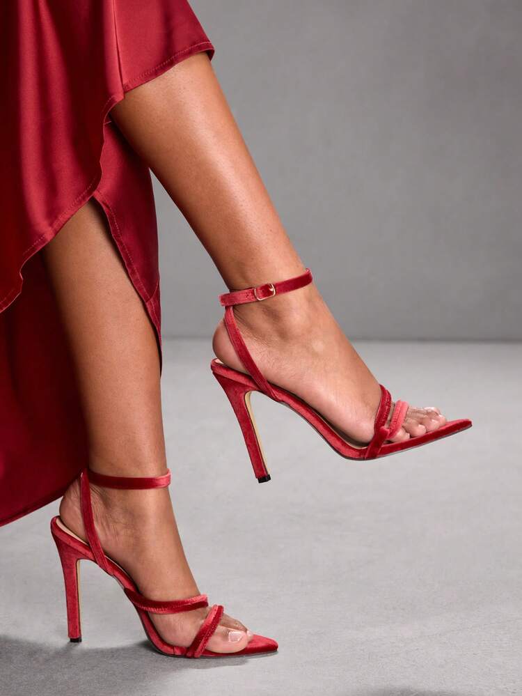 CUCCOO SZL Minimalist Chic Thin Strap Crystal Heel Sandals, Versatile High Heeled Sandals For Outdoor & Streetwear Spring Shoes Spring Break Easter Valentine's Day