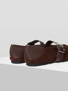 MOTF WOMEN SQUARE TOE BUCKLE STRAP FLATS VALENTINE'S DAY - Coffee Brown - View 4