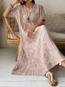 Vivie Lora 女士V领亮面宽松长款连衣裙夏季吊带裙 - 粉色 - 查看 1