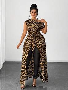 Maweii 大码女士无袖不对称下摆系带性感衬衫，优雅职业装 - 彩色 - 查看 1