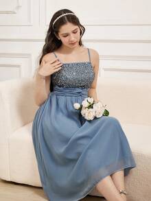 优雅蓝色亮片雪纺长袍，适合少女穿着，夏季阿巴雅长袍款式，适合宴会、仪式、舞台表演等正式场合，尽显高端优雅气质。 - 藍色 - 查看 5