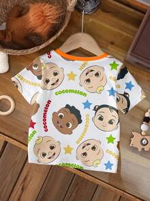 CoComelon X SHEIN Baby Boy Cartoon Figure Graphic Short Sleeve Top - White - View 2