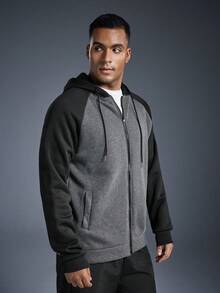 Driftmere 秋冬新款男士长袖连帽抓绒拼接撞色外套，休闲运动健身外套