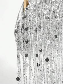 SHEIN SXY Red Clutch Bag For Women, Fashion Minimalist Design, Customizable, Classic Versatile, Faux Feather Decor, Bright Pink, Suitable For Cocktail Party, Party, Prom, Club, Date, Birthday, Formal Dinner, Valentine's Day, New Year - Silver - View 6