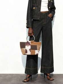 Maija 女士手提包，复古风，经典款，五金手柄，PU拼接，时尚优雅，简约百搭，个性十足，经典百搭，适合通勤、办公、约会、日常、购物、下午茶等场合。 - 彩色 - 查看 2