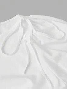 SHEIN MOD Plusstorlek Vit Peplumtopp med Åtsittande Midja, Puffärm, Rynkad Peplumtopp, Rosettdekoration, Söt Romantisk, Resortskjorta, Vår- och Sommarsemester, Systers Tea Party - Vitt - Visa 3