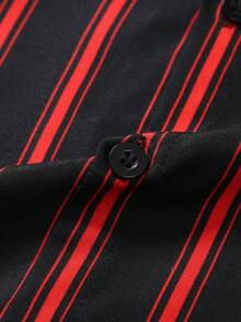 Genlund Chemise décontractée à manches courtes, à boutons et à imprimé rayé, polyvalente pour hommes - Noir - Voir 5