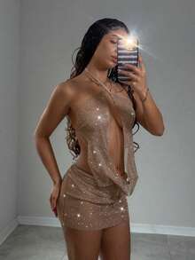 EgrlEra Women's Sexy Sheer Party Dress, Suitable For Valentine's Day Date, Carnival Party, Club Outfit - Champagne - View 3