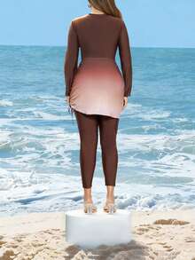 Swim Shayni Traje de baño de una pieza de manga larga y unicolor con falda para mujer de talla grande - Multicolor - Ver 2