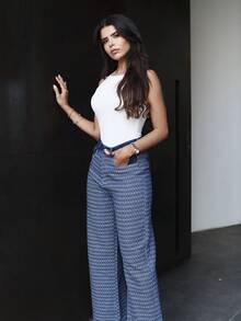 Hindelle 休闲通勤提花宽松阔腿牛仔裤 - 藍色 - 查看 4